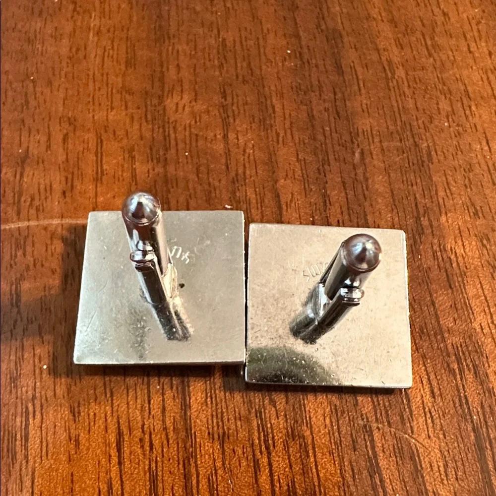 Vtg Mid‎ Century SWANK Square Silver  Tone Cufflinks with Dark Navy Rhinestones